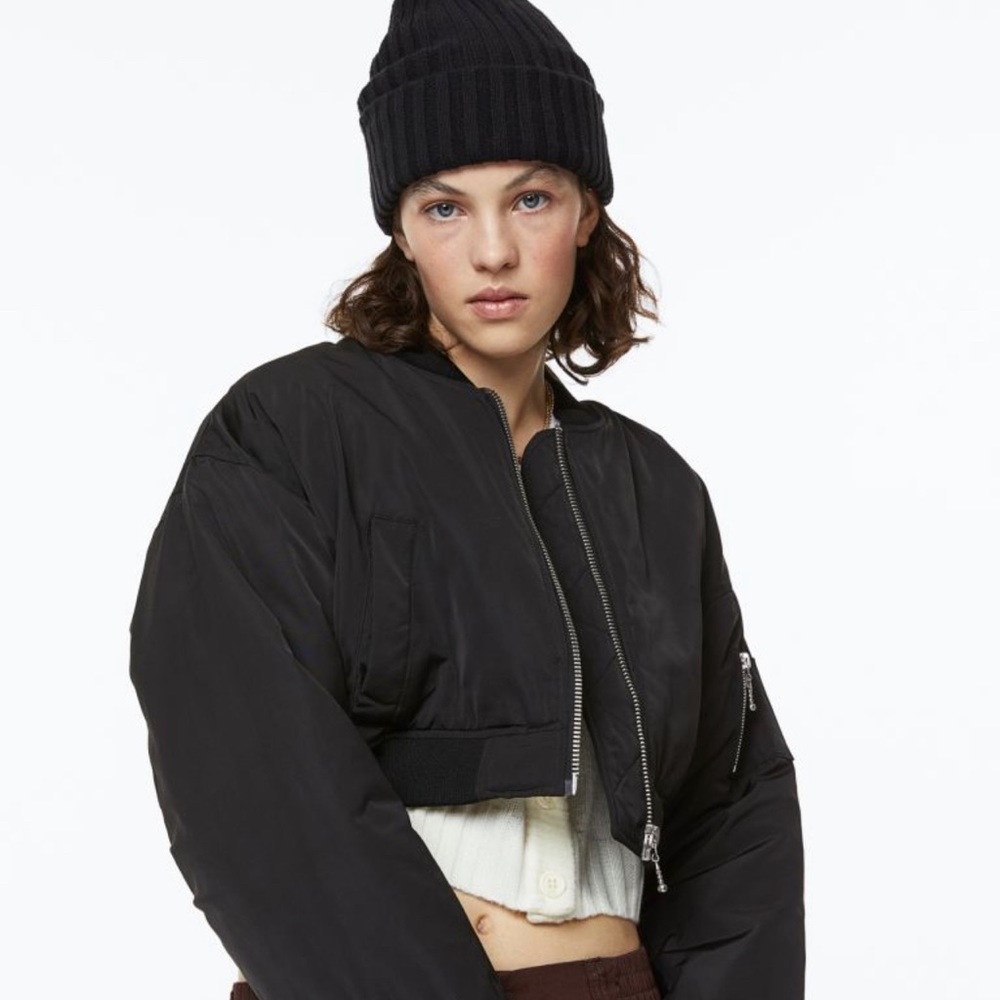H&M Black Cropped Bomber Jacket